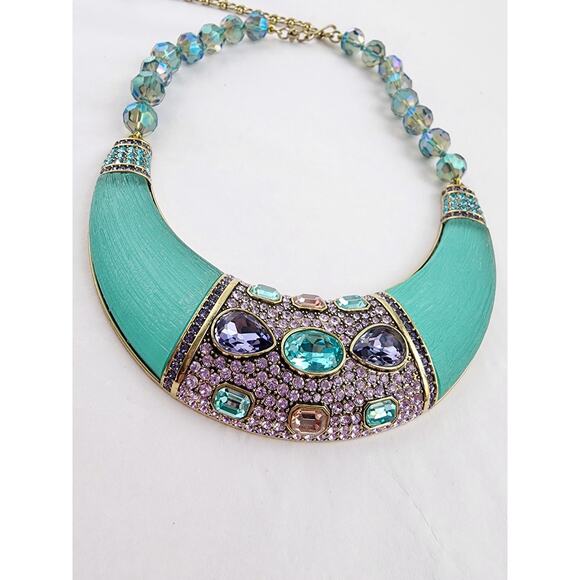 Heidi Daus Say it With Style Crystal Accent Lucite Necklace Aqua Green Regency - Picture 4 of 9